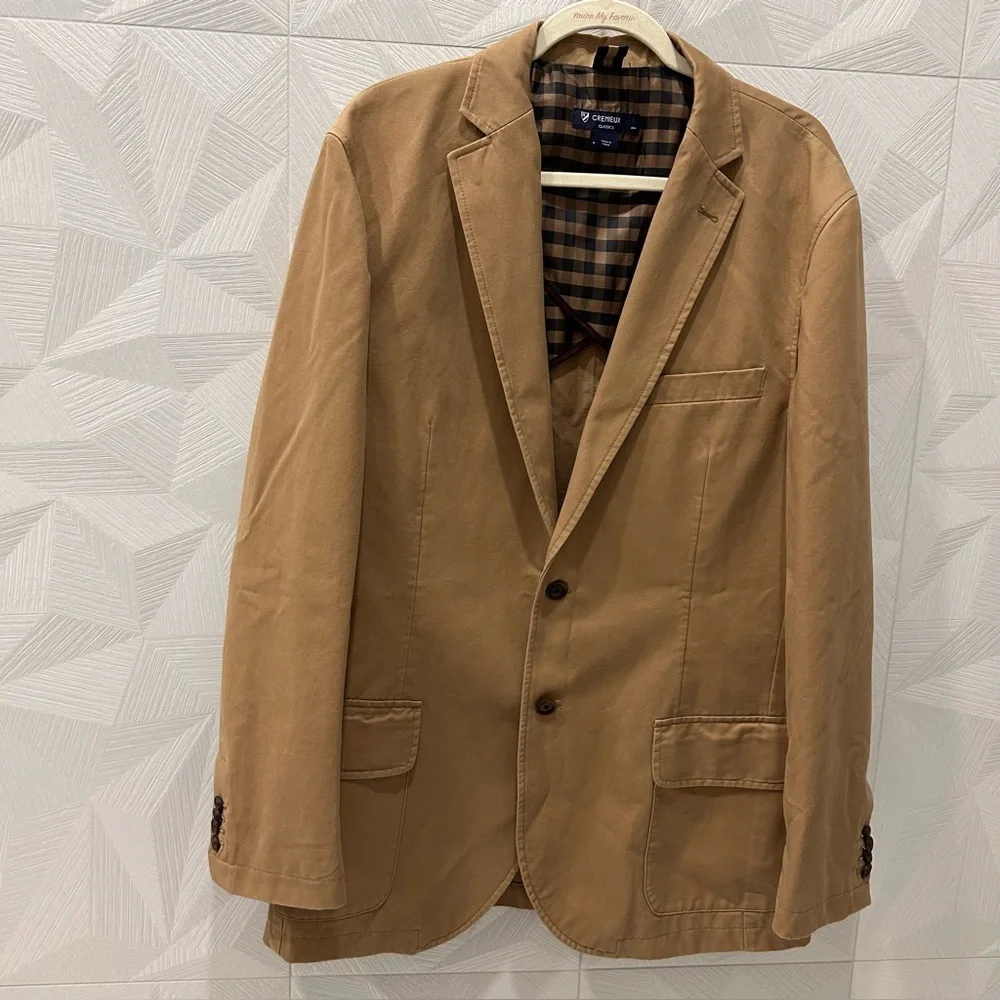$195 DANIEL CREMIEUX TAN CHINO COTTON SPORT COAT BLAZER JACKET Large Excellent C